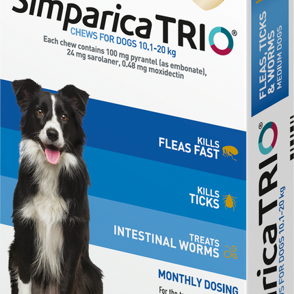 Simparica Trio Chews for Dogs 10.1-20kg (3 Pack)