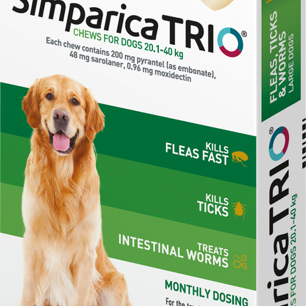 Simparica Trio Chews for Dogs 20.1-40kg (3 Pack)